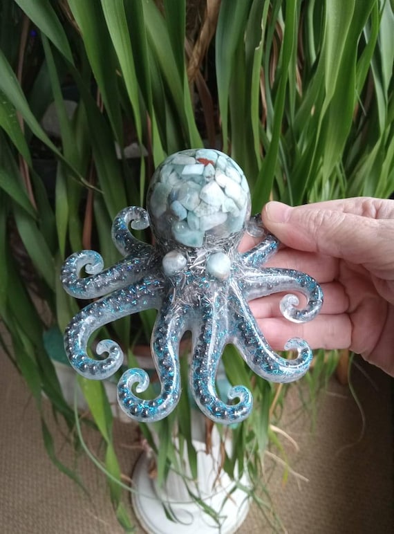 Larimar and Angel Aura Quartz Orgonite Octopus