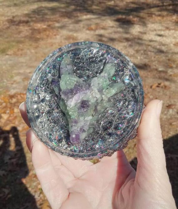 Green Aventurine and Amethyst Dragonhead Orgonite