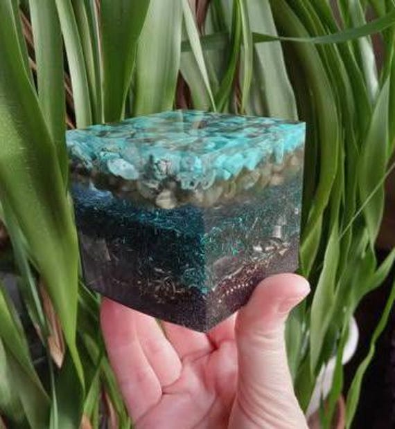 Turquoise, Herkimer Diamond, Labradorite Orgonite Cube