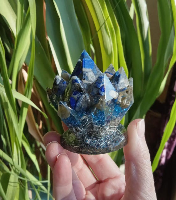 Lapis Lazuli, Labradorite, and Clear Quartz Crystal Cluster Orgonite