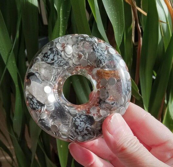 Snowflake Obsidian Ghost Quartz Orgonite Doughnut Sphere Holders