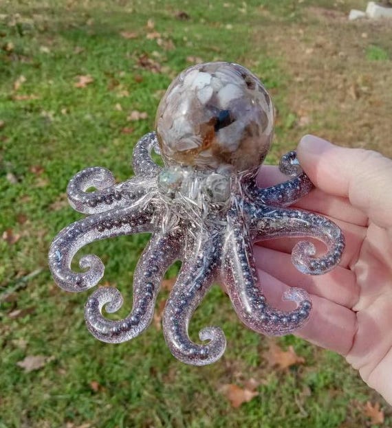 Botswana Agate and Smoky Quartz Orgonite Octopus