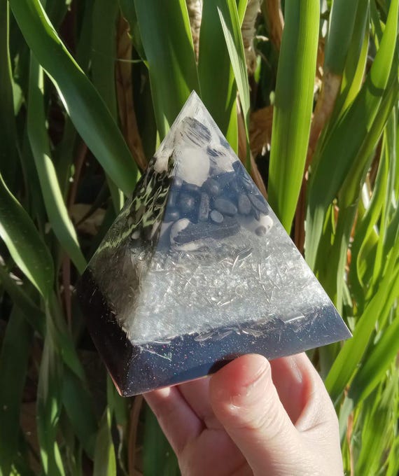 Zebra Jasper, Shungite, Tourmalinated Quartz Orgonite Pyramid