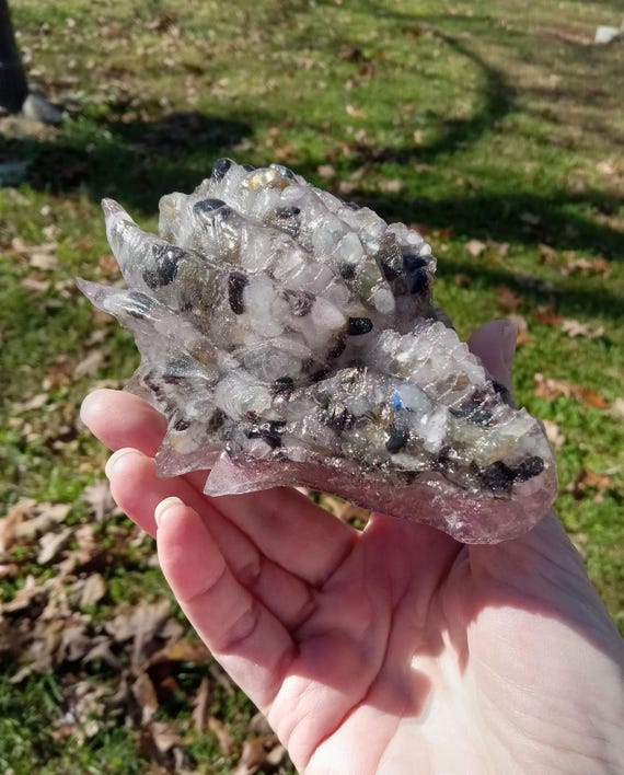 Rose Quartz, Labradorite, and Shungite Orgonite Dragon