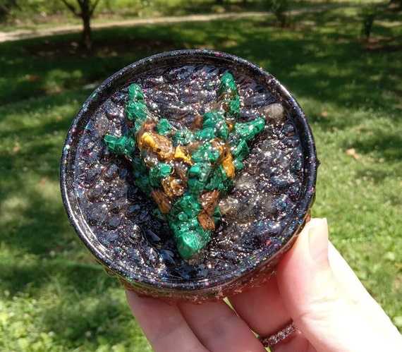 Malachite, Tiger Eye, and Smoky Quartz Dragonhead Orgonite