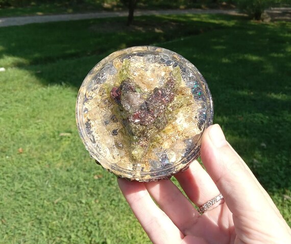 Dragon Blood Jasper and Peridot Dragonhead Orgonite