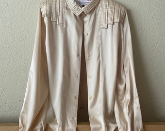 Chaqueta de cama de raso marfil de la década de 1940 con detalles Art Deco * XS