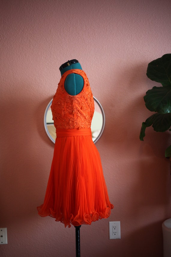 Sweet Orange Vintage 1960’s Chiffon Party Dress - image 5