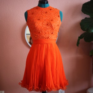 Sweet Orange Vintage 1960’s Chiffon Party Dress