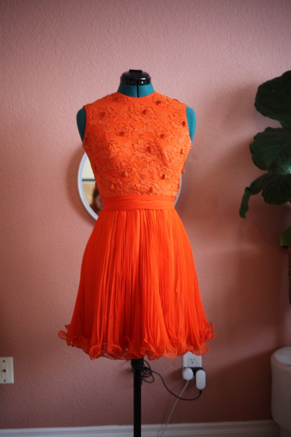 Sweet Orange Vintage 1960’s Chiffon Party Dress - image 1