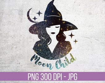 Moon Child Celestial PNG 300 DPI Witchy Clipart Sublimation File Digital Download