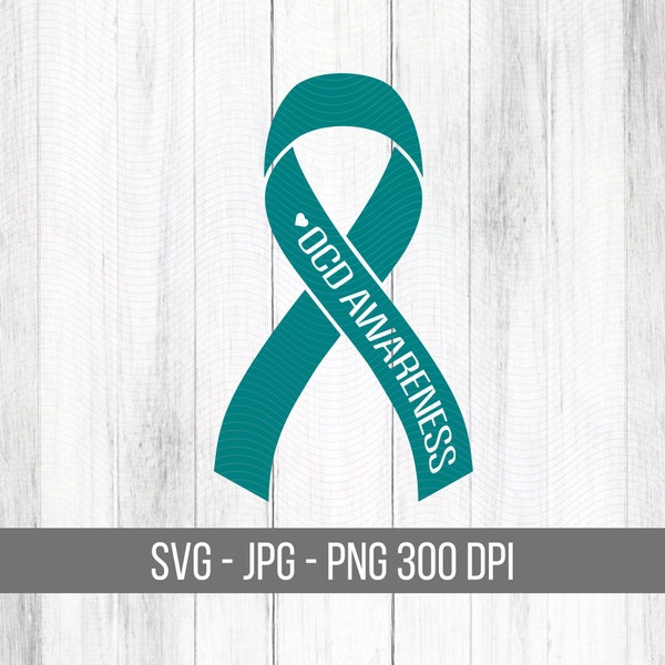 OCD Awareness SVG, Cricut Cut File, Teal Ribbon Car Decal SVG, Digital Download