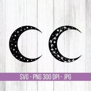 Halbmond SVG, Cricut Cut Datei, Celestial Floral Mond Clipart PNG, Instant Download