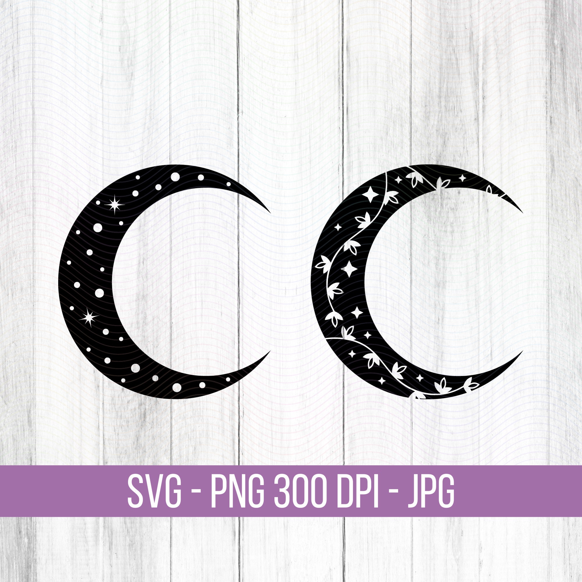 Crescent Moon SVG, Cricut Cut File, Celestial Floral Moon Clipart PNG ...