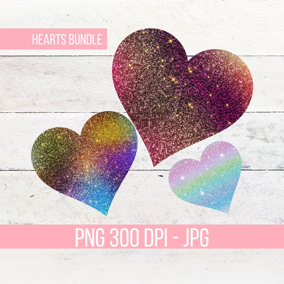 Iridescent Glitter Hearts PNG Bundle: Valentine's Day DIY (digital ...