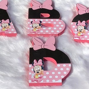 Letras A, B, C, D, letras decorativas para fiesta de cumpleaños de Baby Minnie Mouse,