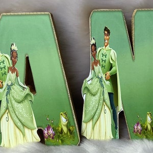 Letras temáticas de la princesa Tiana, decoraciones para fiestas de la princesa Tiana A, B, C y D