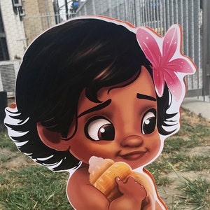 Baby Moana Wooden Centerpiece: Double-Sided Party Decor