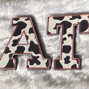 Letras de madera de vaca, letras de madera de granja, A,B,C, tema de fiesta de letras con estampado de vaca