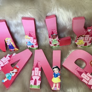 Letras de princesas de Disney, letras de madera para regalos de fiesta, declaraciones de letras de princesas