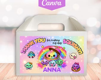 Editable Squishy Dumpling Gable Box Favor Label | Squishy Birthday Party Favor Tags | Printable Canva Template D190