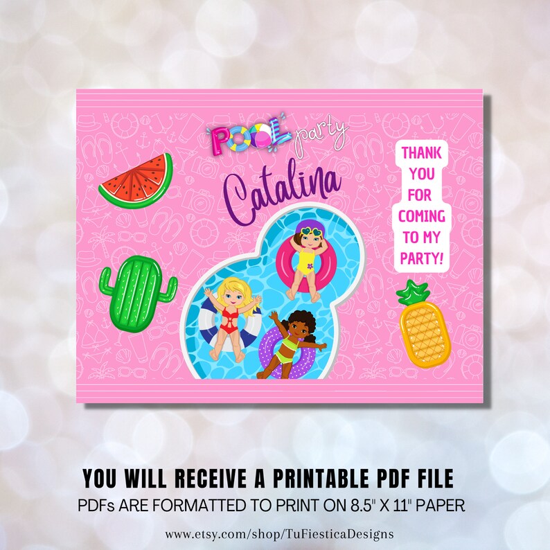 Personalize Pool Party Chip Bag Wrapper Summer Treat Bag Girls Etsy