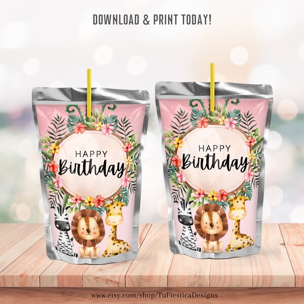 Safari Animals Capri Sun Labels Juice Pouch Birthday Party Wild Animal Zoo Jungle Themed Party Decor Instant Printable Download CSL71 D106