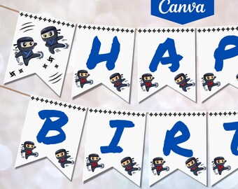 Editable Ninja Birthday Banner Printable | Karate Party Decor | Printable Canva Template D186
