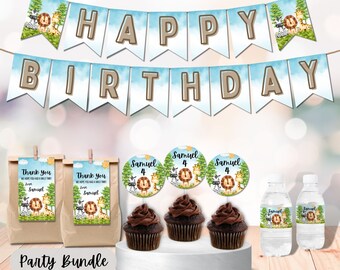 Personalize Safari Animals Party Printables / Wild Animal Birthday Party / Zoo Party Printables Bundle Kit Digital Download D104PK3