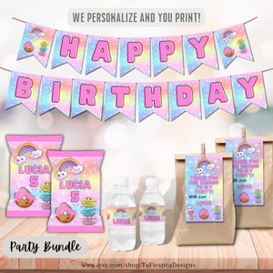 Personalize Kawaii Party Printables / Cute Rainbow Birthday Party / Kawaii Donut Party Printables Bundle Kit Digital Download D110PK6