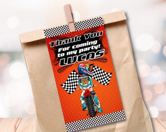 Tacketiketter för motocross | Festetiketter för dirt bike | Personligt namn | Utskrivbara etiketter för barns födelsedagar | Digital nedladdning D151