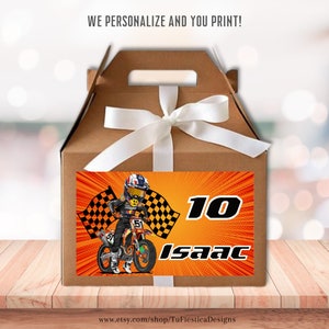 Personalize Motocross Birthday Party Gable Box Favor Label Boys Birthday Gift Box Party Decor Dirt Bike Printable Digital Download GB42 D149