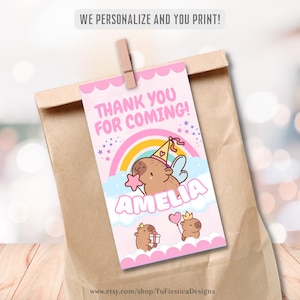 Capybara Treat Bag Tags | Personalized Name | Thank You Printable for Birthday Party Favors | Carpincho Party Decor | Digital Download D178