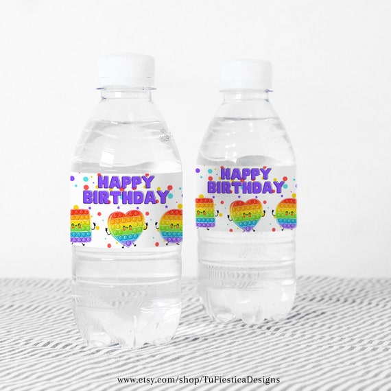 POP It Water Bottle Labels Girls Birthday Party Fidget Toys Party Decor  Rainbow Printable Instant Digital Download WR59 D117 