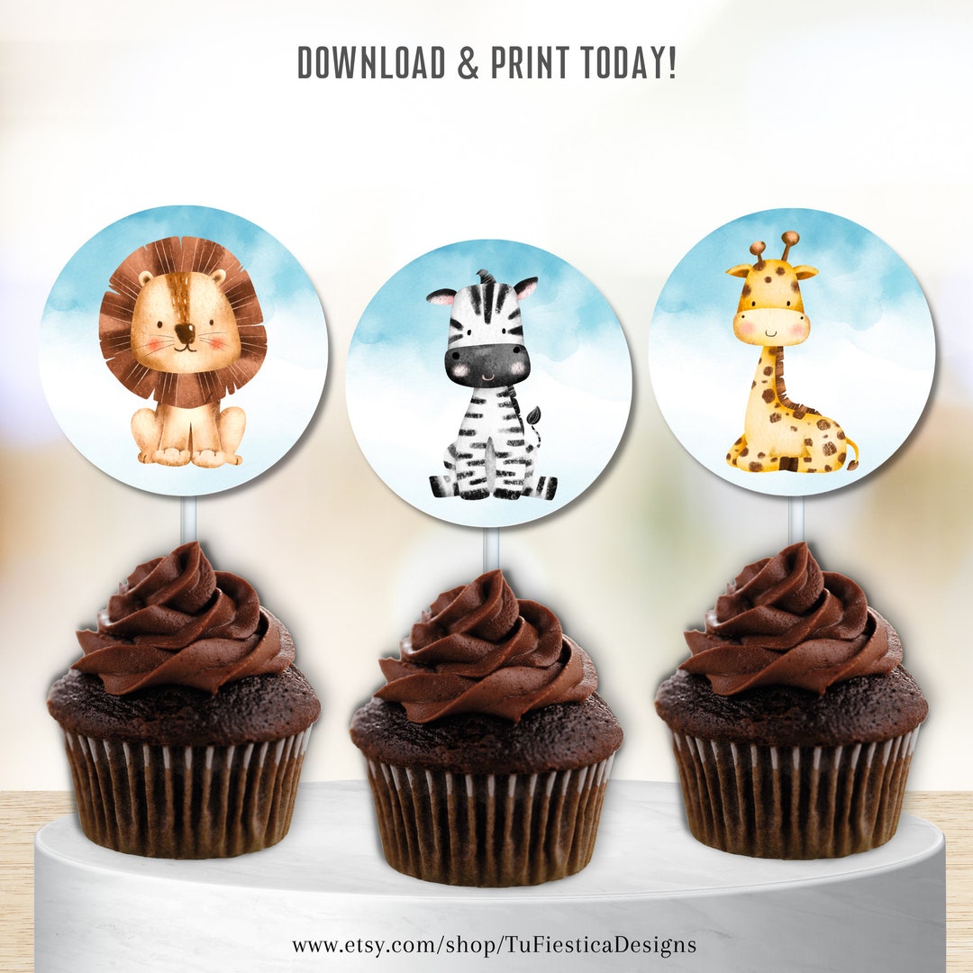 Safari Animals Cupcake Toppers Boys Birthday Party Baby Shower Party Decor Wild Animal Printable