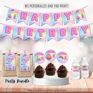 Personalize Kawaii Party Printables / Cute Rainbow Birthday Party / Kawaii Donut Party Printables Bundle Kit Digital Download D110PK3