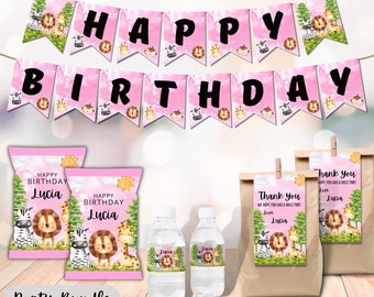 Personalize Safari Animals Party Printables / Wild Animal Birthday Party / Zoo Girls Party Printables Bundle Kit Digital Download D162PK6