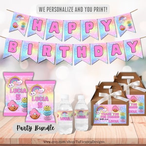 Personalize Kawaii Party Printables / Cute Rainbow Birthday Party / Kawaii Donut Party Printables Bundle Kit Digital Download D110PK5