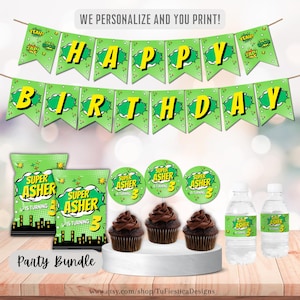 Superhero Comic Party Printables / Pop up Bundle Kit / Banner Labels Toppers Water Wrappers Chip Bag Personalize Digital Download D171PK3