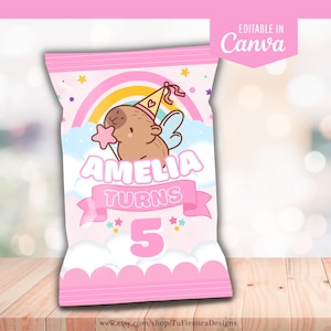 Editable Capybara Chip Bag Wrapper | Carpincho Birthday Party Favor | Printable Canva Template D178