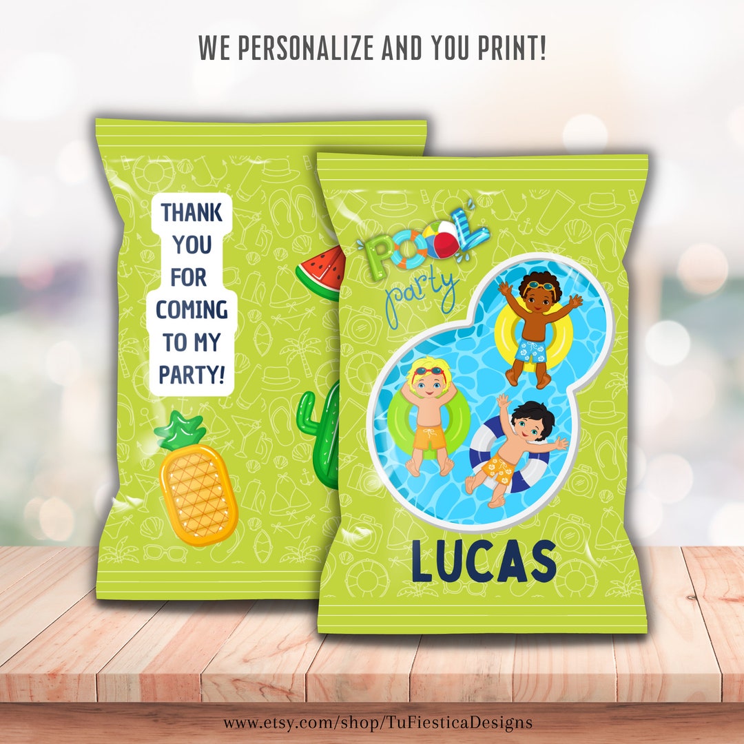 Personalize Pool Party Chip Bag Wrapper Summer Treat Bag Boys Etsy