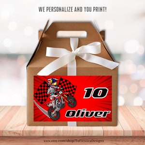 Personalize Motocross Birthday Party Gable Box Favor Label Boys Birthday Gift Box Party Decor Dirt Bike Printable Digital Download GB37 D152