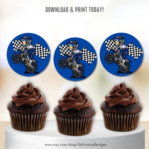 Motocross Cupcake Toppers Printable | Dirt Bike Birthday Party Decor | Instant Download | Motocross Party Supply | Digital Cake Toppers D100
