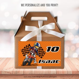 Personalize Motocross Birthday Party Gable Box Favor Label Boys Birthday Gift Box Party Decor Dirt Bike Printable Digital Download GB39 D148