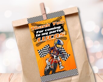 Tacketiketter för motocross | Festetiketter för dirt bike | Personligt namn | Utskrivbara etiketter för barns födelsedagar | Digital nedladdning D161