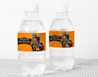 Etiquetas para botellas de agua de motocross, fiesta de cumpleaños para niños, decoración para fiestas de motocross, descarga digital instantánea imprimible WR52 D150