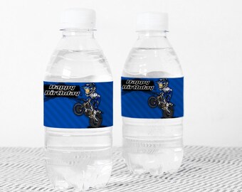 Etiquetas imprimibles para botellas de agua de motocross / Decoración para fiestas de motocross / Recuerdos de fiesta de cumpleaños / Descarga instantánea / Suministros para fiestas de motocross D100