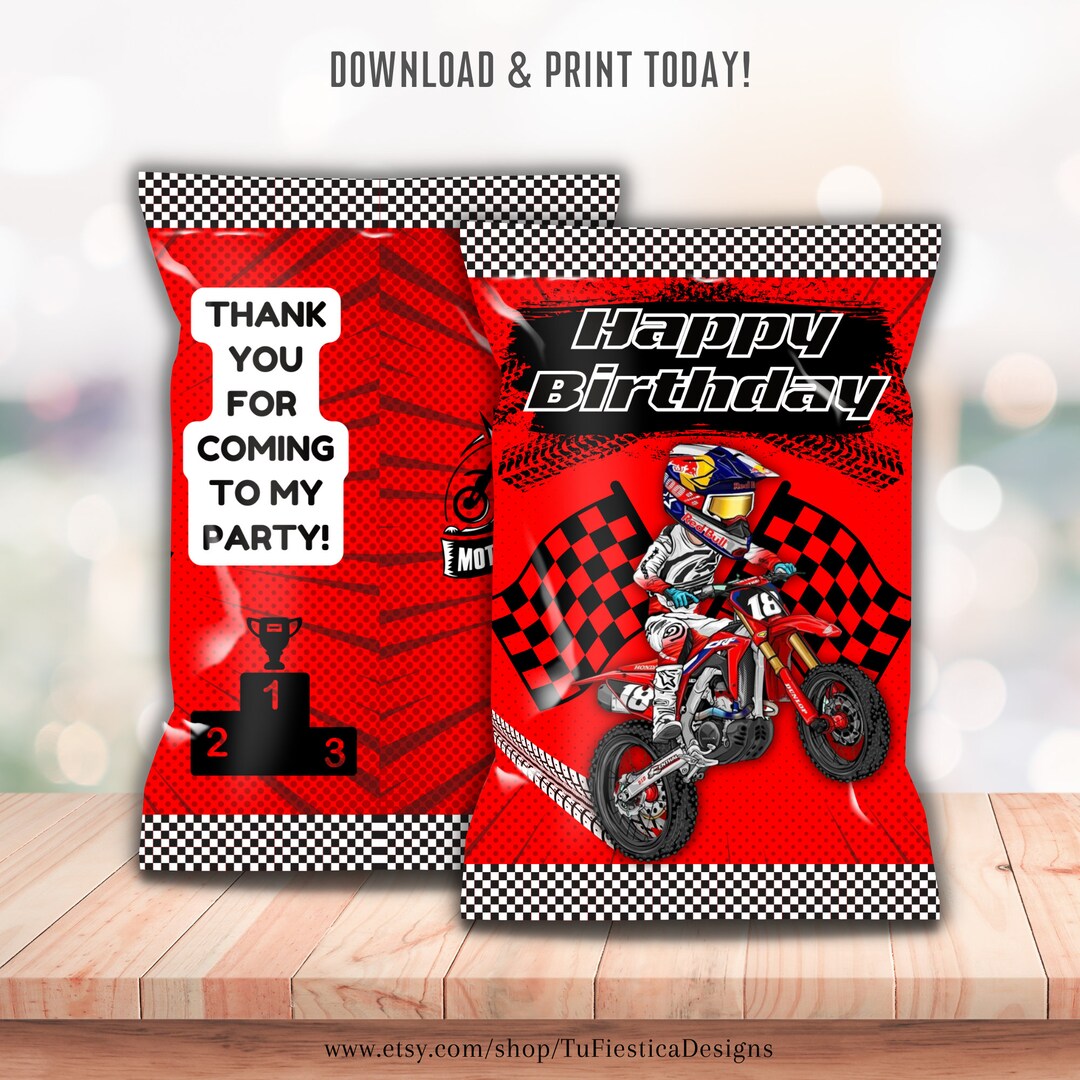 Motocross Chip Bag Favors Treat Bag Boys Birthday Party Dirt Bike Decor ...