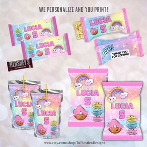 Personalize Kawaii Party Printables / Cute Rainbow Birthday Party / Kawaii Donut Party Printables Bundle Kit Digital Download D110PK8