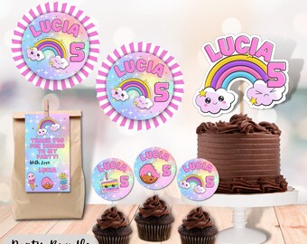 Personalize Kawaii Party Printables / Cute Rainbow Birthday Party / Kawaii Donut Party Printables Bundle Kit Digital Download D110PK7